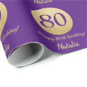 Papier Cadeau Joyeux 80e anniversaire Purple and Gold Parties sc (Coin rond)