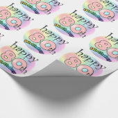 Papier Cadeau Joyeux 80e Anniversaire (rose) (Coin)