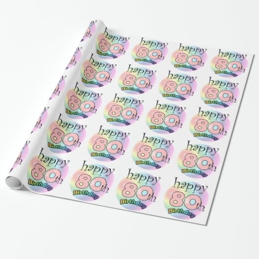 Papier Cadeau Joyeux 80e Anniversaire (rose) (Déroulé)