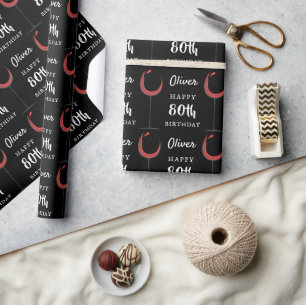 Papier Cadeau Joyeux 80e Anniversaire Verre à Vin Rouge Annivers
