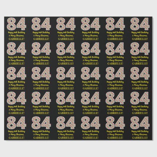 Papier Cadeau Joyeux 84e anniversaire & Joyeux Noël, Nom personn (Plat)