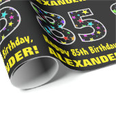 Papier Cadeau Joyeux 85e anniversaire, Fun Colorful Stars Motif (Coin rond)