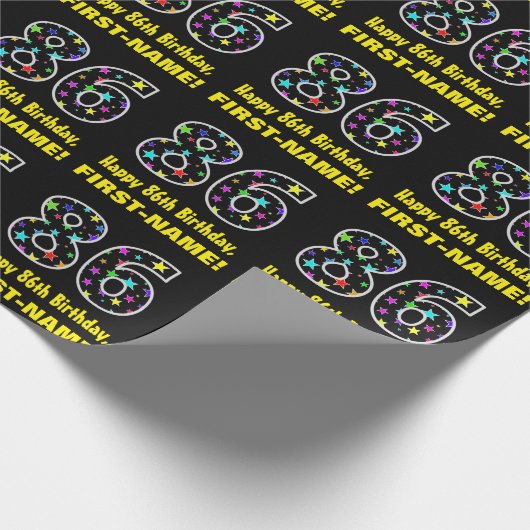 Papier Cadeau Joyeux 86e anniversaire, Fun Colorful Stars Motif  (Coin)