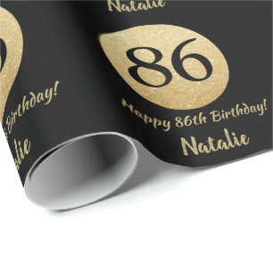 Papier Cadeau Joyeux 86e anniversaire Parties scintillant Noir e