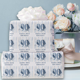 Papier Cadeau Joyeux 90e Anniversaire Fleur Numéro 90