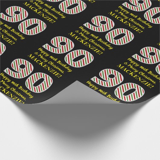 Papier Cadeau Joyeux 90e anniversaire & Joyeux Noël, Nom personn (Coin)