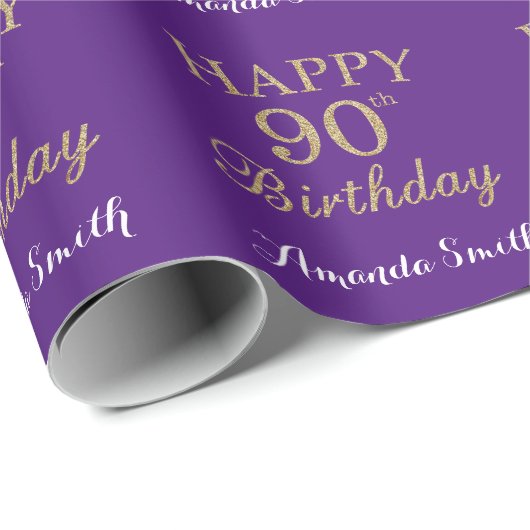 Papier Cadeau Joyeux 90e anniversaire Parties scintillant d'or e (Coin rond)