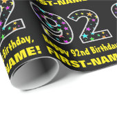 Papier Cadeau Joyeux 92e anniversaire, Fun Colorful Stars Motif (Coin rond)