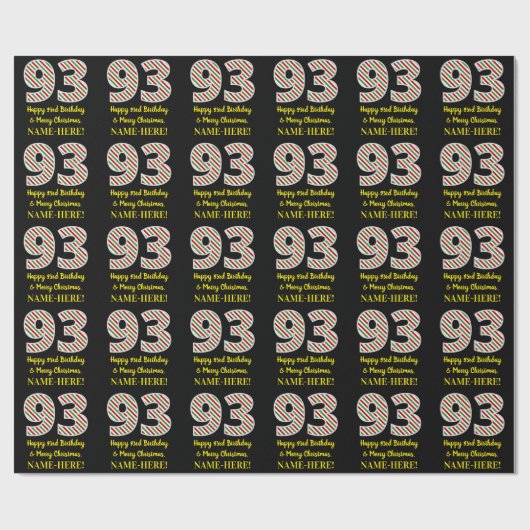 Papier Cadeau Joyeux 93e anniversaire & Joyeux Noël, Nom personn (Plat)