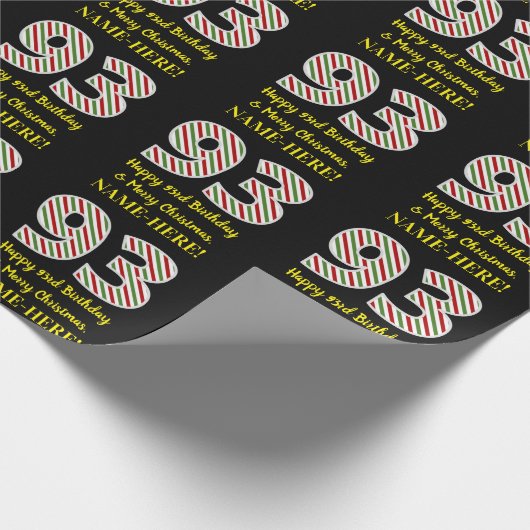 Papier Cadeau Joyeux 93e anniversaire & Joyeux Noël, Nom personn (Coin)
