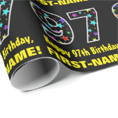 Papier Cadeau Joyeux 97e anniversaire, Fun Colorful Stars Motif  (Coin rond)