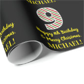 Papier Cadeau Joyeux 9e anniversaire & Joyeux Noël, Nom personna (Coin rond)