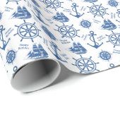 Papier Cadeau Joyeux anniversaire à Navires Capitaine, marin (Coin rond)