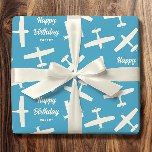 Papier Cadeau Joyeux anniversaire Aéronef Rétro Nom du Motif Blu