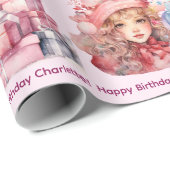 Papier Cadeau Joyeux Anniversaire Ajouter Nom de la fille Cupcak (Coin rond)