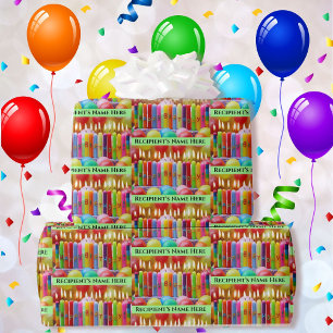 Papier Cadeau Joyeux Anniversaire Ajouter un nom Bougies colorée