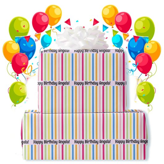 Papier Cadeau Joyeux Anniversaire Amusant Gaie Stripes Ajouter u