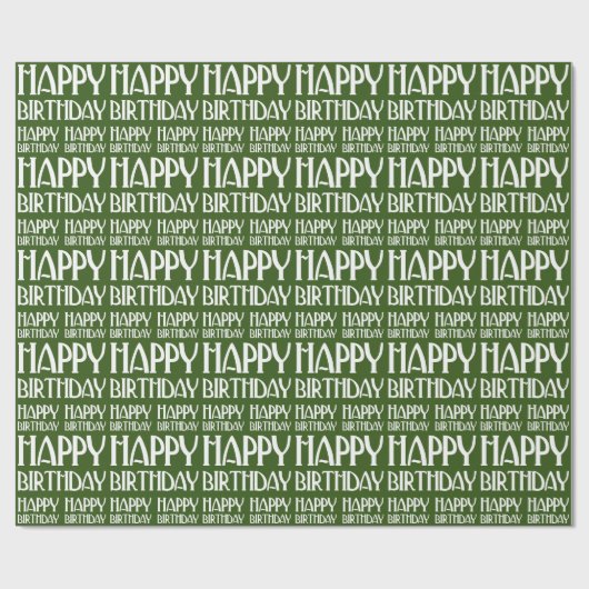 Papier Cadeau Joyeux anniversaire Art Déco Vert (Plat)