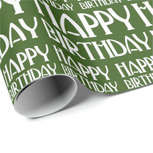 Papier Cadeau Joyeux anniversaire Art Déco Vert (Coin rond)
