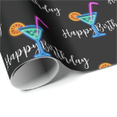 Papier Cadeau Joyeux Anniversaire Avec Cocktail Neon (Coin rond)