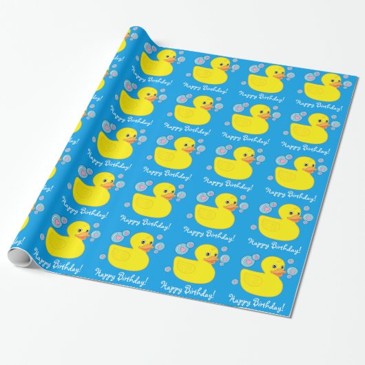 Papier Cadeau Joyeux anniversaire avec mignon en caoutchouc (Déroulé)