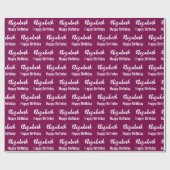 Papier Cadeau Joyeux Anniversaire Blanc Nom du script Vin (Plat)
