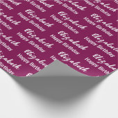 Papier Cadeau Joyeux Anniversaire Blanc Nom du script Vin (Coin)