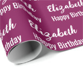 Papier Cadeau Joyeux Anniversaire Blanc Nom du script Vin (Coin rond)