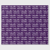 Papier Cadeau Joyeux Anniversaire Blanc Nom Script foncé violet (Plat)