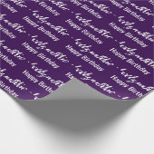 Papier Cadeau Joyeux Anniversaire Blanc Nom Script foncé violet (Coin)