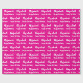 Papier Cadeau Joyeux Anniversaire Blanc Nom Script Hot Rose (Plat)