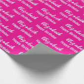 Papier Cadeau Joyeux Anniversaire Blanc Nom Script Hot Rose (Coin)
