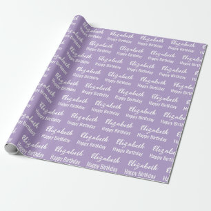 Papier Cadeau Joyeux Anniversaire Blanc Nom Script Pale Purple