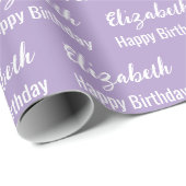 Papier Cadeau Joyeux Anniversaire Blanc Nom Script Pale Purple (Coin rond)