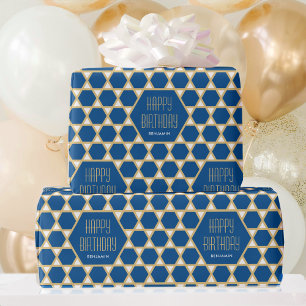 Papier Cadeau Joyeux anniversaire Blue Gold Star Motif personnal