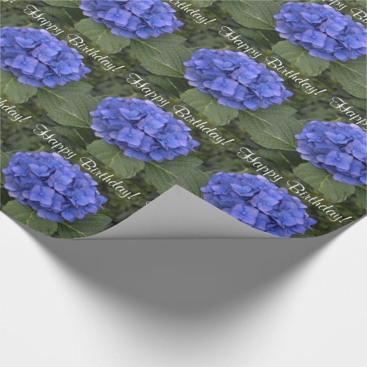 Papier Cadeau Joyeux anniversaire Blue Hydrangea Fleurs (Coin)