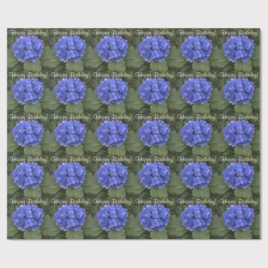 Papier Cadeau Joyeux anniversaire Blue Hydrangea Fleurs (Plat)