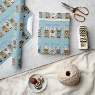 Papier Cadeau Joyeux Anniversaire! Bouledogues Français