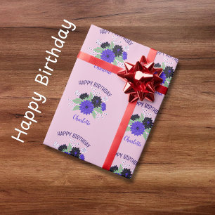 Papier Cadeau Joyeux anniversaire Bouquet floral et nom personna