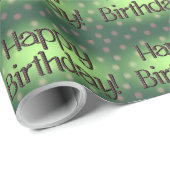 Papier Cadeau Joyeux Anniversaire Brown Polka Dot Texte Vert Bkg (Coin rond)