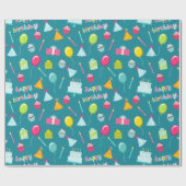 Papier Cadeau Joyeux Anniversaire Cake Balloons Candles présente (Plat)