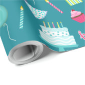 Papier Cadeau Joyeux Anniversaire Cake Balloons Candles présente (Coin rond)