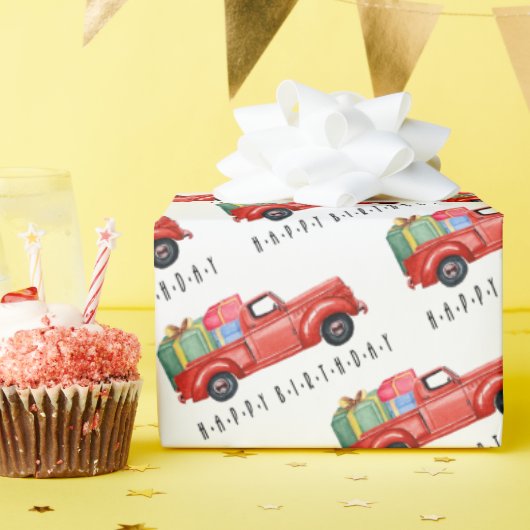 Papier Cadeau Joyeux Anniversaire Camion Rouge Et Papier D'Embal (Fête d'anniversaire)
