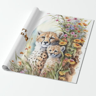 Papier Cadeau Joyeux anniversaire Cheetah Baby et maman