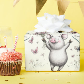 Papier Cadeau Joyeux Anniversaire Coeur de Porcelet