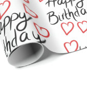 Papier Cadeau Joyeux Anniversaire Cœurs Heureux (Coin rond)