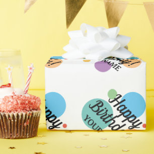 Papier Cadeau Joyeux Anniversaire coloré confetti imprimer nom p