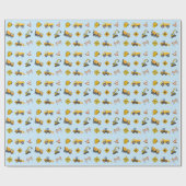 Papier Cadeau Joyeux Anniversaire Construction Bleu Clair (Plat)