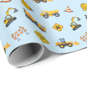 Papier Cadeau Joyeux Anniversaire Construction Bleu Clair (Coin rond)