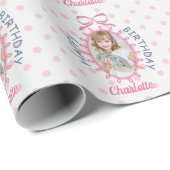 Papier Cadeau Joyeux Anniversaire Coquette Bow Nom photo personn (Coin rond)